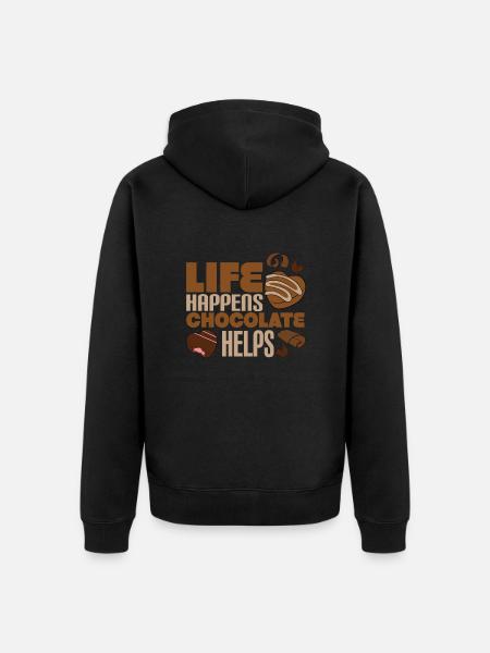Life Happens: Chocolate Helps - Unisex Premium Organic Zip Hoodie - black