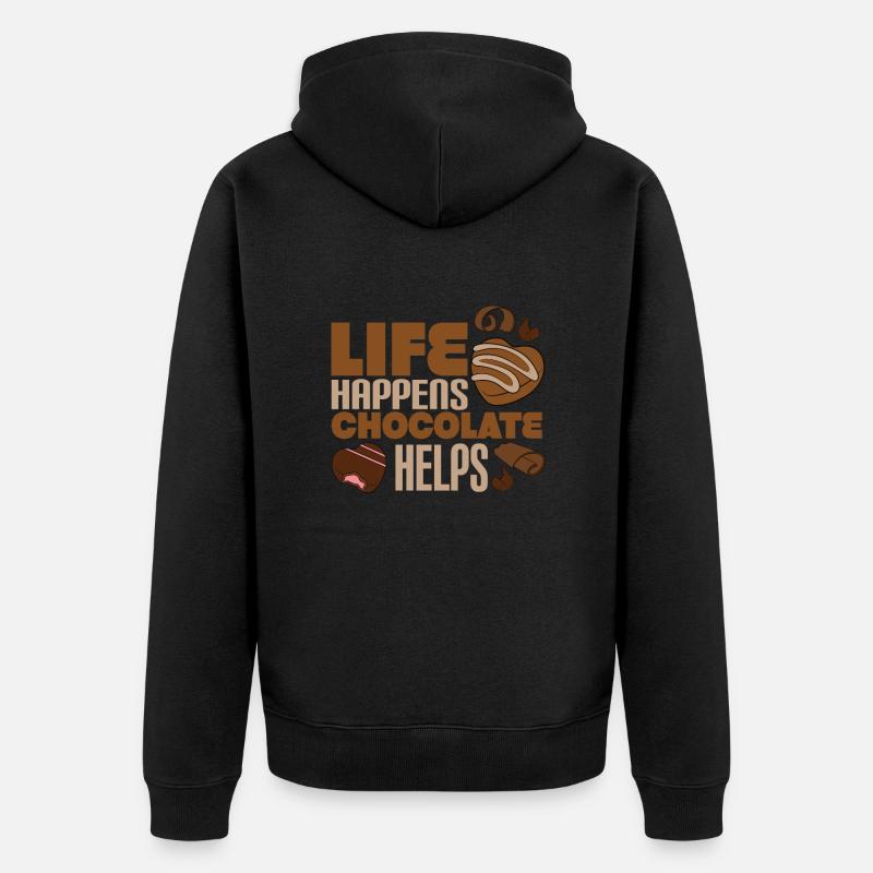 Das Leben passiert Schokolade Hilft - Unisex Premium Bio Zip Hoodie - Schwarz