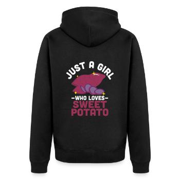 Süßkartoffeln - Unisex Premium Bio Zip Hoodie - Schwarz - Hinten - Nico (187cm)