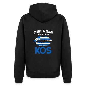 Kos - Unisex Premium Bio Zip Hoodie - Schwarz - Hinten - Nico (187cm)