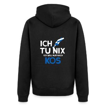 Kos - Unisex Premium Bio Zip Hoodie - Schwarz - Hinten - Nico (187cm)