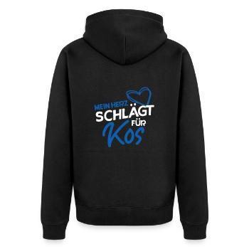 Kos - Unisex Premium Bio Zip Hoodie - Schwarz - Hinten - Nico (187cm)