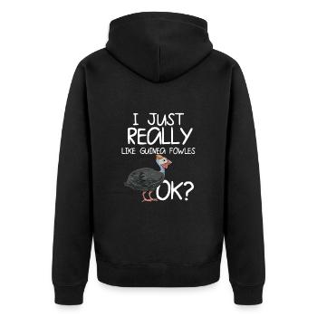 Perlhühner Perlhuhn Guinea Fowl - Unisex Premium Bio Zip Hoodie - Schwarz - Hinten - Nico (187cm)