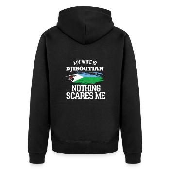 Dschibuti Ehefrau - Unisex Premium Bio Zip Hoodie - Schwarz - Hinten - Nico (187cm)