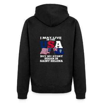 Saint Helena - Unisex Premium Organic Zip Hoodie - black - Back - Nico (187cm)