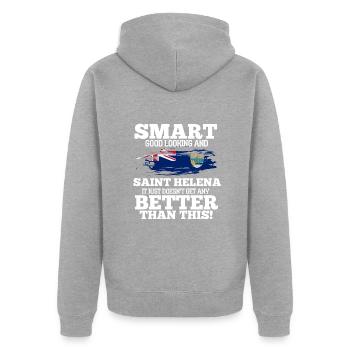 Saint Helena - Unisex Premium Organic Zip Hoodie - heather grey - Back - Nico (187cm)