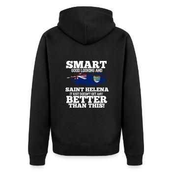 Saint Helena - Unisex Premium Organic Zip Hoodie - black - Back - Nico (187cm)