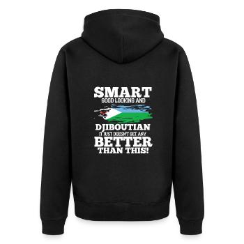 Dschibuti - Unisex Premium Bio Zip Hoodie - Schwarz - Hinten - Nico (187cm)
