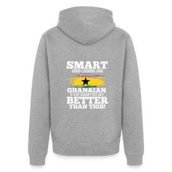 Ghana - Veste à capuche bio Premium Unisexe - gris chiné - Dos - Nico (187cm)