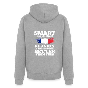 Réunion - Veste à capuche bio Premium Unisexe - gris chiné - Dos - Nico (187cm)