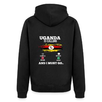 Uganda - Unisex Premium Bio Zip Hoodie - Schwarz - Hinten - Nico (187cm)