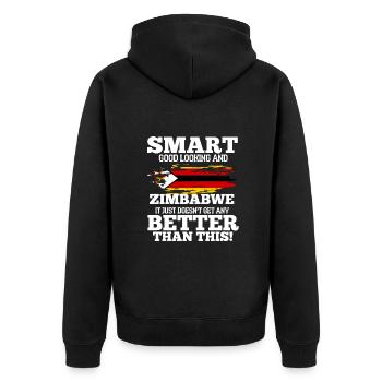 Simbabwe - Unisex Premium Bio Zip Hoodie - Schwarz - Hinten - Nico (187cm)