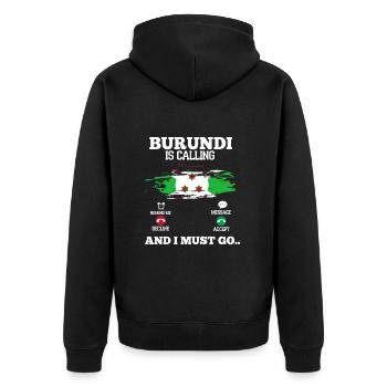 Burundi - Unisex Premium Bio Zip Hoodie - Schwarz - Hinten - Nico (187cm)