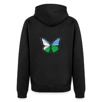Dschibuti - Unisex Premium Bio Zip Hoodie - Schwarz - Hinten - Nico (187cm)