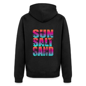 Sun Salt Sand - Unisex Premium Bio Zip Hoodie - Schwarz - Hinten - Nico (187cm)