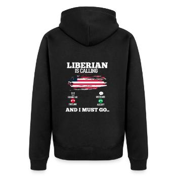 Liberia - Unisex Premium Organic Zip Hoodie - black - Back - Nico (187cm)
