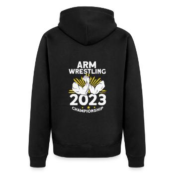 Armdrücken - Unisex Premium Bio Zip Hoodie - Schwarz - Hinten - Nico (187cm)