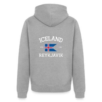 Island - Unisex Premium Bio Zip Hoodie - Grau meliert - Hinten - Nico (187cm)