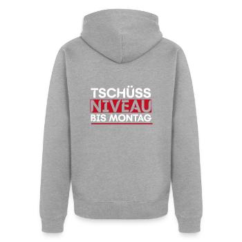 Tschuss Niveau Bis Mobtag - Unisex Premium Bio Zip Hoodie - Grau meliert - Hinten - Nico (187cm)