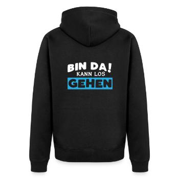 Bin Da Kann Los Gehen - Unisex Premium Bio Zip Hoodie - Schwarz - Hinten - Nico (187cm)