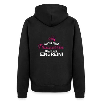 Auch Eine Prinzessin Haut Dir Eine Rein - Unisex Premium Bio Zip Hoodie - Schwarz - Hinten - Nico (187cm)