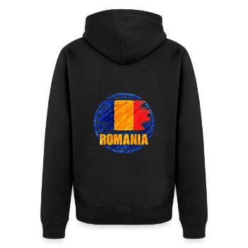 Romania - Unisex Premium Organic Zip Hoodie - black - Back - Nico (187cm)