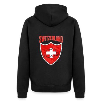 Switzerland - Unisex Premium Organic Zip Hoodie - black - Back - Nico (187cm)