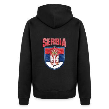 Serbia - Unisex Premium Organic Zip Hoodie - black - Back - Nico (187cm)