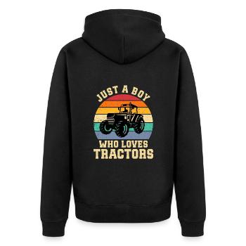 Traktorliebhaber Lustiges Traktorgeschenk - Unisex Premium Bio Zip Hoodie - Schwarz - Hinten - Nico (187cm)