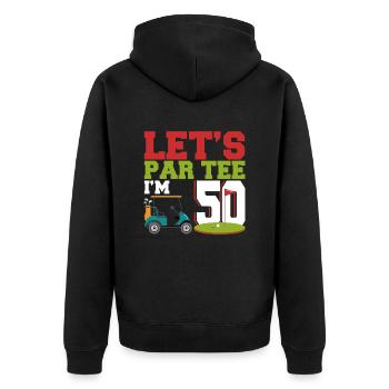 Geschenk für Minigolfspieler - Unisex Premium Bio Zip Hoodie - Schwarz - Hinten - Nico (187cm)