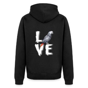 Cadeau de perroquet gris africain - Veste à capuche bio Premium Unisexe - noir - Dos - Nico (187cm)