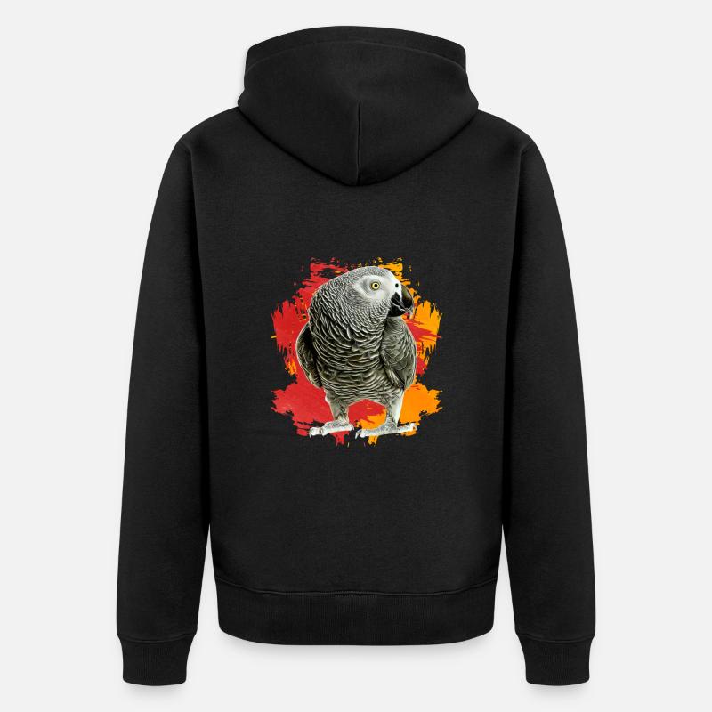 Cadeau de perroquet gris africain - Veste à capuche bio Premium Unisexe - noir
