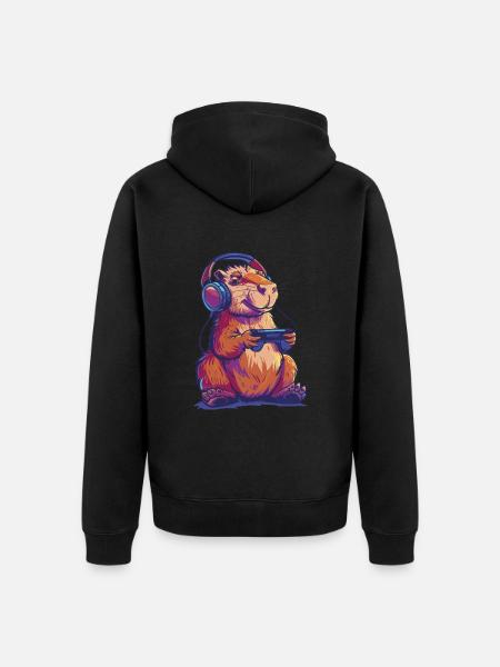 Capybara Videospiel - Unisex Premium Bio Zip Hoodie - Schwarz