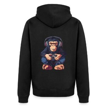 Schimpansen Videospiel - Unisex Premium Bio Zip Hoodie - Schwarz - Hinten - Nico (187cm)