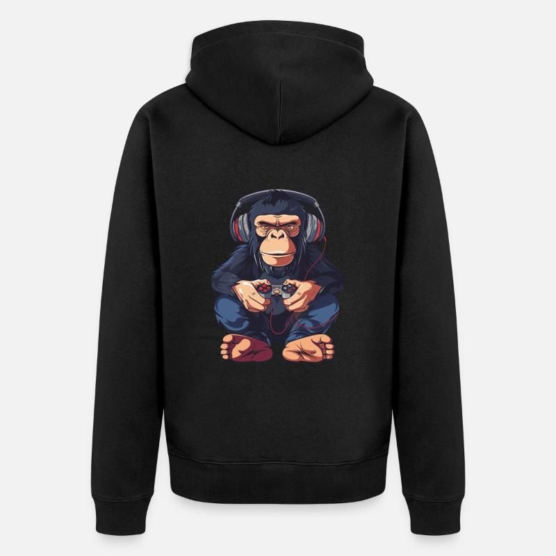 Schimpansen Videospiel - Unisex Premium Bio Zip Hoodie - Schwarz