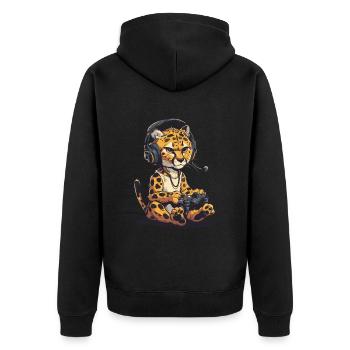 Cheetah Videospiel - Unisex Premium Bio Zip Hoodie - Schwarz - Hinten - Nico (187cm)