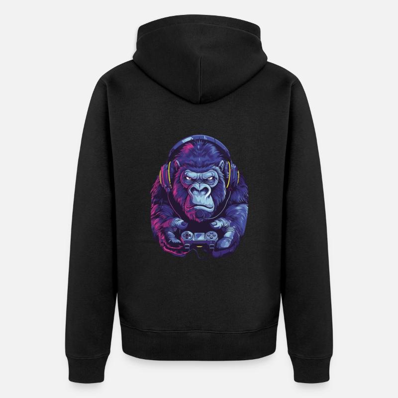 Gorilla Videospiel - Unisex Premium Bio Zip Hoodie - Schwarz