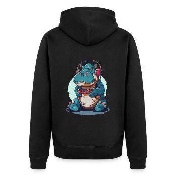 Hippo Videospiel - Unisex Premium Bio Zip Hoodie - Schwarz - Hinten - Nico (187cm)