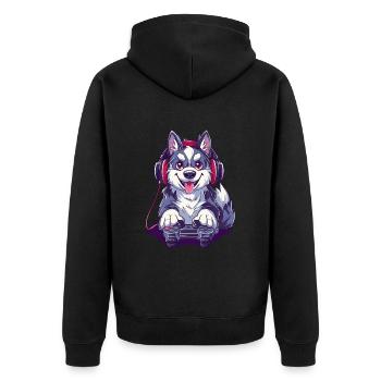 Husky Videospiel - Unisex Premium Bio Zip Hoodie - Schwarz - Hinten - Nico (187cm)
