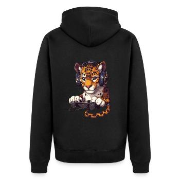 Jaguar Videospiel - Unisex Premium Bio Zip Hoodie - Schwarz - Hinten - Nico (187cm)