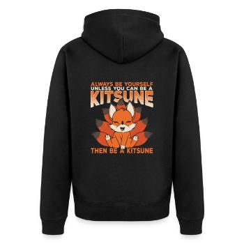 Kitsune Fuchs Kawaii Fuchs Geschenk - Unisex Premium Bio Zip Hoodie - Schwarz - Hinten - Nico (187cm)