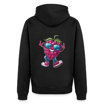 Himbeeren - Unisex Premium Bio Zip Hoodie - Schwarz - Hinten - Nico (187cm)
