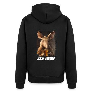 Lecker Bierchen Erdferkel - Unisex Premium Bio Zip Hoodie - Schwarz - Hinten - Nico (187cm)