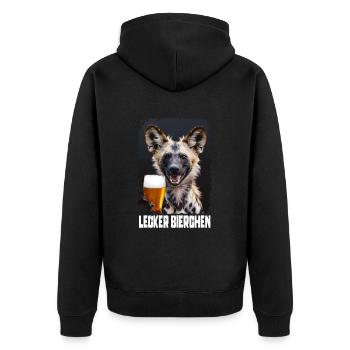 Lecker Bierchen Afrikanischer Wildhund - Unisex Premium Bio Zip Hoodie - Schwarz - Hinten - Nico (187cm)