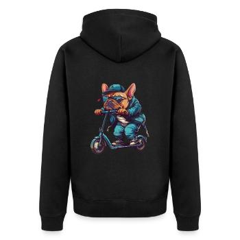 French Bulldog Scooter - Unisex Premium Organic Zip Hoodie - black - Back - Nico (187cm)