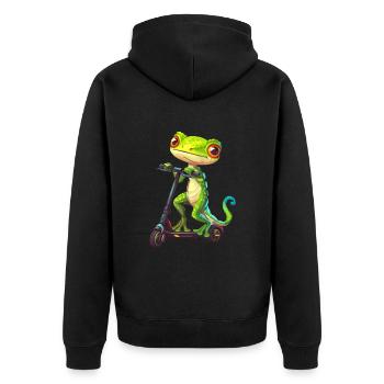 Gecko Roller - Unisex Premium Bio Zip Hoodie - Schwarz - Hinten - Nico (187cm)