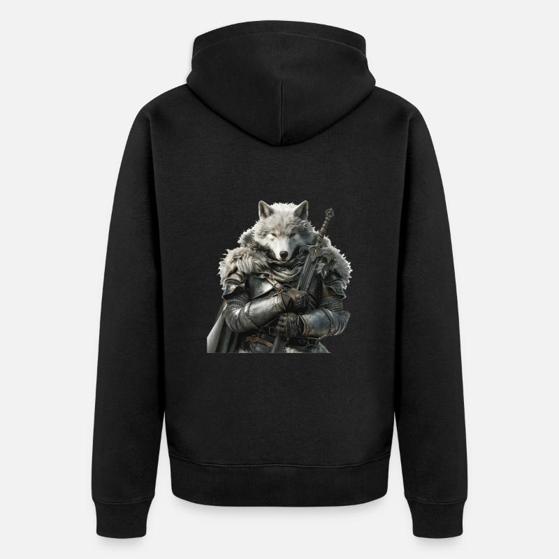 Wolf Ritter Mittelalter - Unisex Premium Bio Zip Hoodie - Schwarz