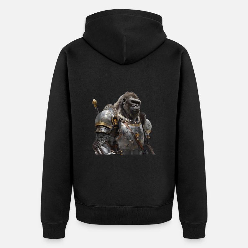 Gorilla Ritter Mittelalter - Unisex Premium Bio Zip Hoodie - Schwarz