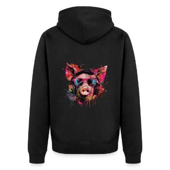 Schwein - Unisex Premium Bio Zip Hoodie - Schwarz - Hinten - Nico (187cm)