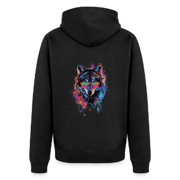 Wolf - Unisex Premium Bio Zip Hoodie - Schwarz - Hinten - Nico (187cm)